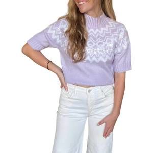 NEW DESIGN HISTORY juliana short sleeve mock neck sweater in lilac and white